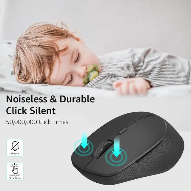 Alt view image 2 of 7 - Rapoo M300G Silent Wireless Mouse, Bluetooth Mouse for Laptop, 2.4GHz with USB Receiver Computer Mouse, 2400 Adjustable DPI Optical Tracking, 1 Year Battery Life, Compatible with PC, Matte Black