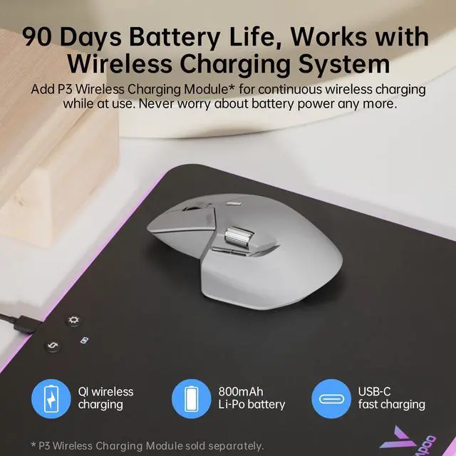 Alt view image 4 of 7 - Rapoo MT760 Multi-Device Wireless Mouse, Bluetooth 5.0/3.0 + 2.4GHz Tri-Mode Connection, Support 4 Devices, M+ Cross-Computer Technology, 11 Programmable Buttons, 90 Days Battery Life, Light Gray