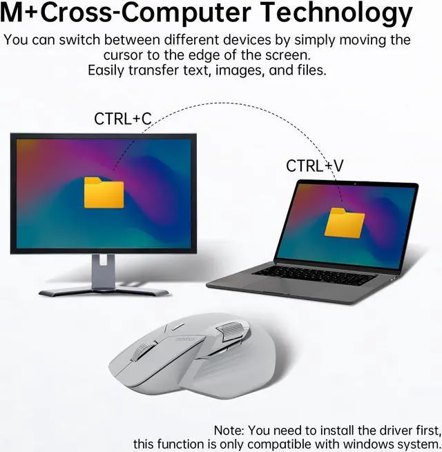 Alt view image 3 of 7 - Rapoo MT760 Multi-Device Wireless Mouse, Bluetooth 5.0/3.0 + 2.4GHz Tri-Mode Connection, Support 4 Devices, M+ Cross-Computer Technology, 11 Programmable Buttons, 90 Days Battery Life, Light Gray