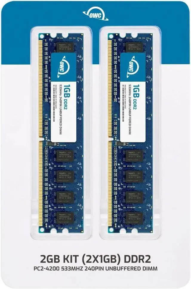 Alt view image 2 of 7 - OWC 2GB (2x1GB) DDR2 533 PC2-4200 CL4 1Rx8 240-pin 1.8V Non-ECC UDIMM Memory RAM Module Upgrade Kit for Select Desktops