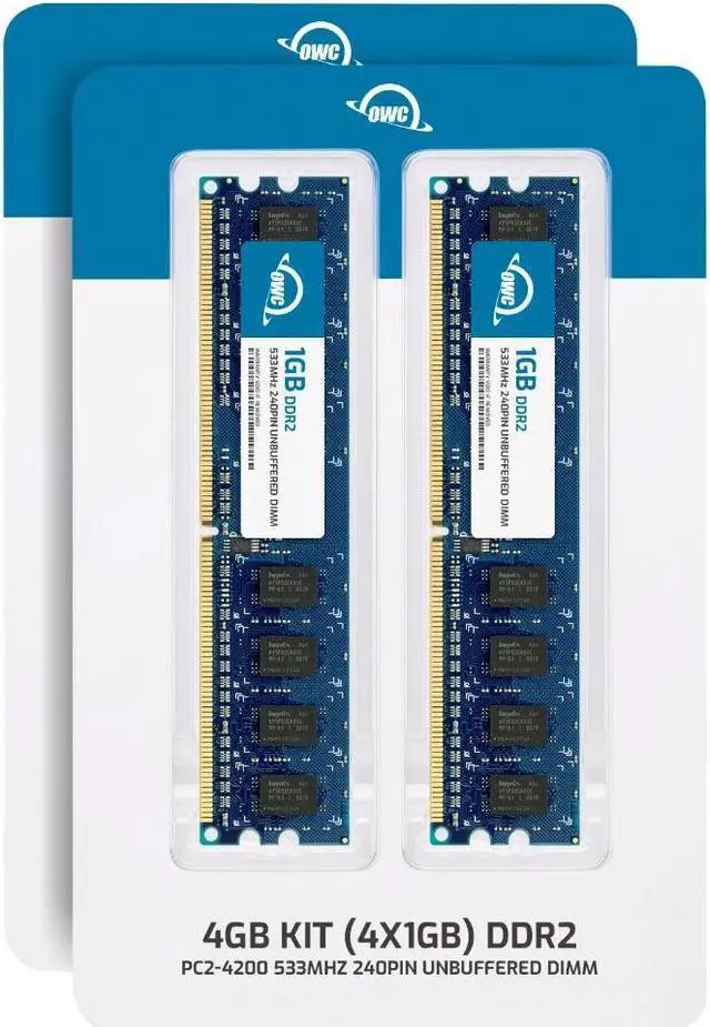 Alt view image 2 of 7 - OWC 4GB (4x1GB) DDR2 533 PC2-4200 CL4 1Rx8 240-pin 1.8V Non-ECC UDIMM Memory RAM Module Upgrade Kit for Select Desktops