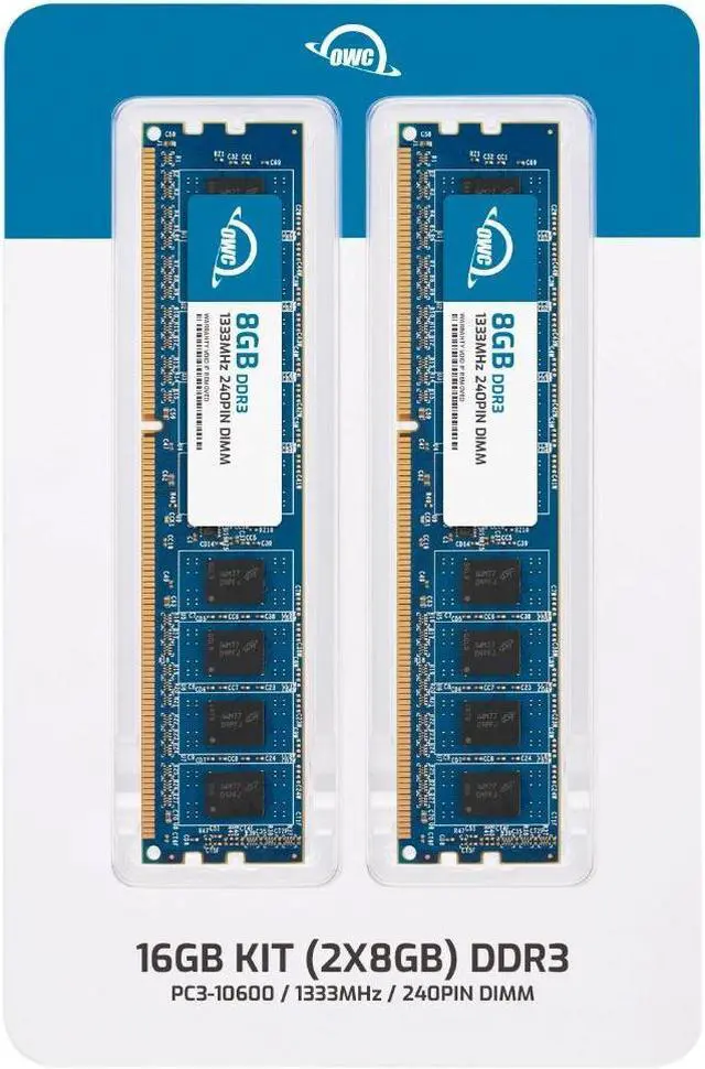 Alt view image 2 of 7 - OWC 16GB (2x8GB) DDR3 1333 PC3-10600 CL9 2Rx8 240-pin 1.5V Non-ECC UDIMM Memory RAM Module Kit