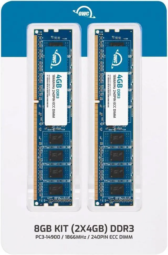 Alt view image 2 of 7 - OWC 8GB (2x4GB) DDR3L 1866 PC3L-14900 CL13 1Rx8 240-pin 1.35V ECC Unbuffered UDIMM Memory RAM Module Upgrade Kit for Select Desktops, Workstations, or Servers