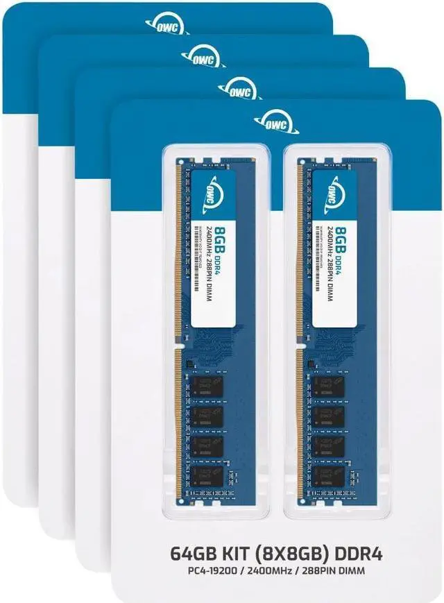 Alt view image 2 of 7 - OWC 64GB (8x8GB) DDR4 2400MHZ PC4-19200 CL17 1RX8 Non-ECC UDIMM 1.2V 288-pin Desktop Memory RAM Upgrade for PC