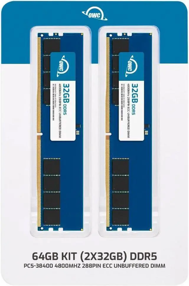 Alt view image 2 of 7 - OWC 64GB (2x32GB) DDR5 4800 PC5-38400 CL40 2Rx8 288-pin 1.1V ECC Unbuffered UDIMM Memory RAM Module Upgrade Kit for Select Workstations or Servers