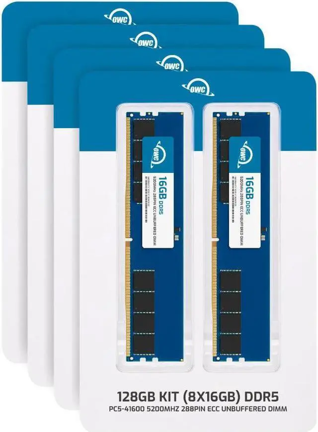 Alt view image 2 of 7 - OWC 128GB (8x16GB) DDR5 5200 PC5-41600 CL42 1Rx8 288-pin 1.1V ECC Unbuffered UDIMM Memory RAM Module Upgrade Kit for Select Workstations or Servers