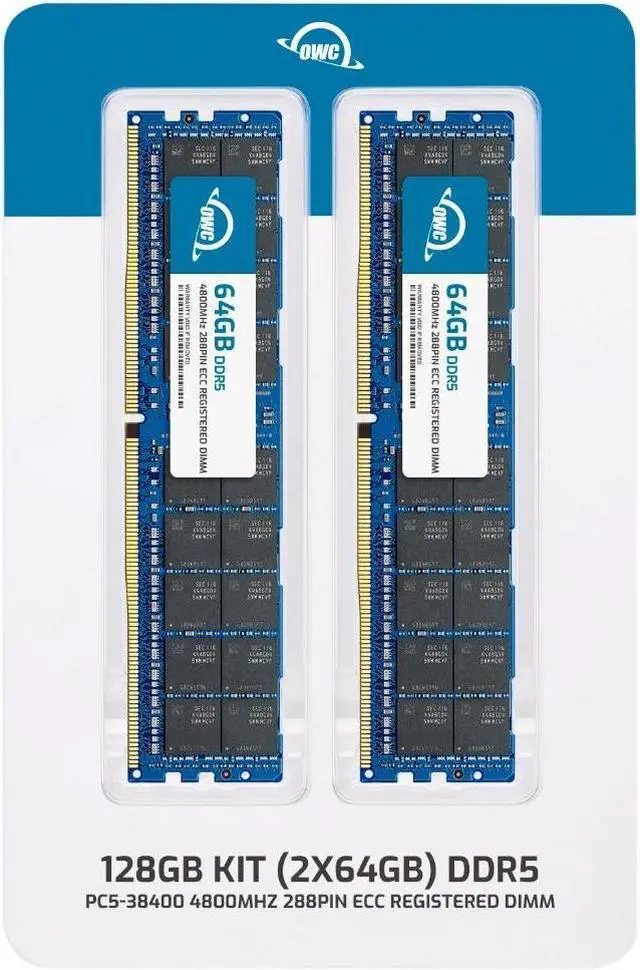 Alt view image 2 of 7 - OWC 128GB (2x64GB) DDR5 4800 PC5-38400 CL40 2Rx4 288-pin 1.1V ECC Registered RDIMM Memory RAM Module Upgrade Kit Compatible with HP ProLiant DL385 Gen11 DL560 Gen11 DX360 Gen11 DX365 Gen11 ML350 Gen11
