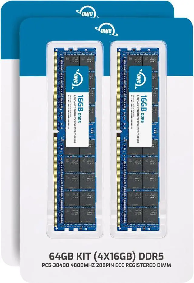Alt view image 2 of 7 - OWC 64GB (4x16GB) DDR5 4800 PC5-38400 CL40 1Rx8 288-pin 1.1V ECC Registered RDIMM Memory RAM Module Upgrade Kit Compatible with PowerEdge R760xd2