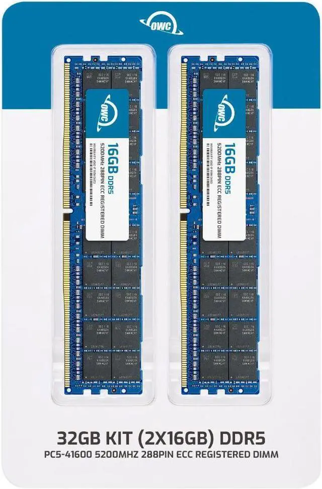 Alt view image 2 of 7 - OWC 32GB (2x16GB) DDR5 5200 PC5-41600 CL42 1Rx8 288-pin 1.1V ECC Registered RDIMM Memory RAM Module Upgrade Kit for Select Workstations or Servers