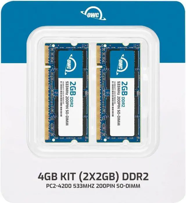 Alt view image 2 of 7 - OWC 4GB (2x2GB) DDR2 533 PC2-4200 CL4 2Rx8 200-pin 1.8V Non-ECC SODIMM Memory RAM Module Upgrade Kit for Select Laptops or All-in-One Systems
