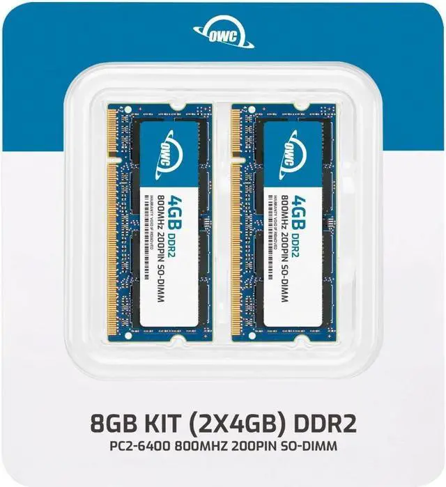 Alt view image 2 of 7 - OWC 8GB (2x4GB) DDR2 800 PC2-6400 CL6 2Rx8 200-pin 1.8V Non-ECC SODIMM Memory RAM Module Upgrade Kit for Select Laptops or All-in-One Systems