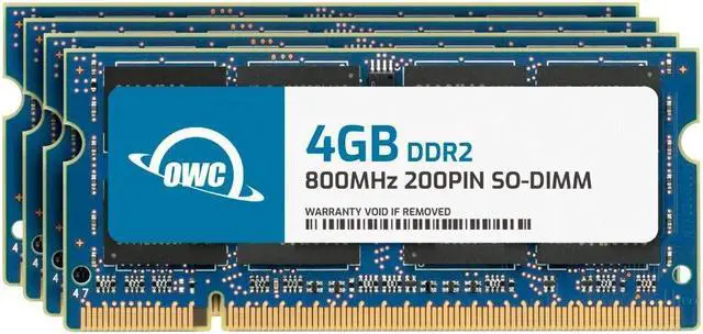 Main image of OWC 16GB (4x4GB) DDR2 800 PC2-6400 CL6 2Rx8 200-pin 1.8V Non-ECC SODIMM Memory RAM Module Upgrade Kit for Select Laptops or All-in-One Systems