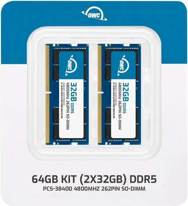 Alt view image 2 of 7 - OWC 64GB (2x32GB) DDR5 4800 PC5-38400 CL40 2Rx8 262-pin 1.1V Non-ECC SODIMM Memory RAM Module Upgrade Kit for Select Laptops or All-in-One Systems