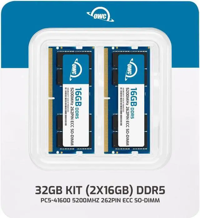 Alt view image 2 of 7 - OWC 32GB (2x16GB) DDR5 5200 PC5-41600 CL42 1Rx8 262-pin 1.1V ECC Unbuffered SODIMM Memory RAM Module Upgrade Kit for Select Laptops or All-in-One Systems