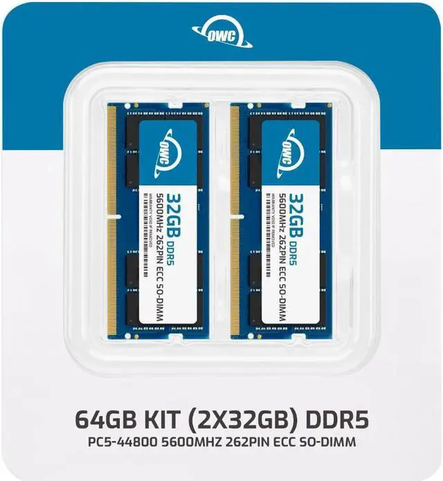 Alt view image 2 of 7 - OWC 64GB (2x32GB) DDR5 5600 PC5-44800 CL46 2Rx8 262-pin 1.1V ECC Unbuffered SODIMM Memory RAM Module Upgrade Kit for Select Laptops or All-in-One Systems