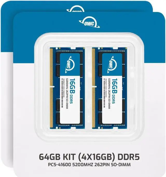 Alt view image 2 of 7 - OWC 64GB (4x16GB) DDR5 5200 PC5-41600 CL42 1Rx8 262-pin 1.1V Non-ECC SODIMM Memory RAM Module Upgrade Kit for Select Laptops or All-in-One Systems
