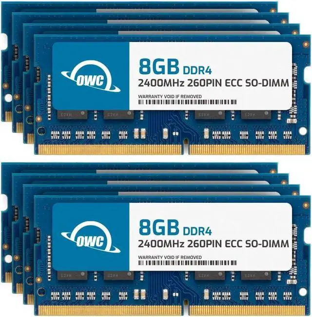 Main image of OWC 64GB (8x8GB) DDR4 2400MHZ PC4-19200 CL17 1RX8 ECC Unbuffered SODIMM 1.2V 260-pin Memory RAM