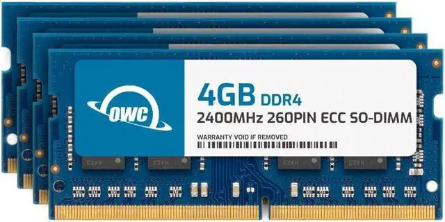 Main image of OWC 16GB (4x4GB) DDR4 2400MHZ PC4-19200 CL17 1RX8 ECC Unbuffered SODIMM 1.2V 260-pin Memory RAM