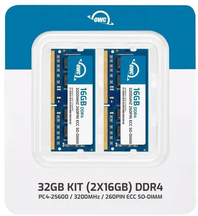 Alt view image 2 of 7 - OWC 32GB (2x16GB) DDR4 3200MHz PC4-25600 CL22 1RX8 ECC Unbuffered SODIMM 1.2V 260-pin