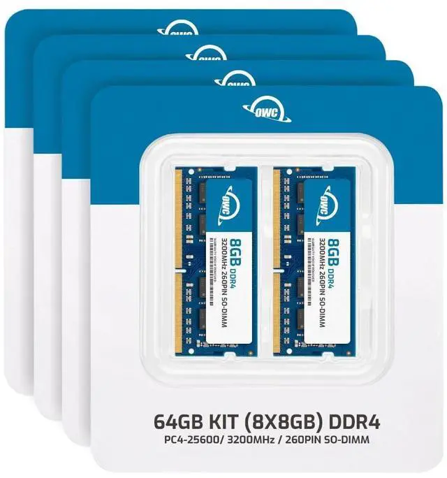 Alt view image 2 of 7 - OWC 64GB (8x8GB) DDR4 3200MHz PC4-25600 CL22 1RX8 Non-ECC SODIMM 1.2V 260-pin Laptop Notebook Memory RAM Upgrade Module