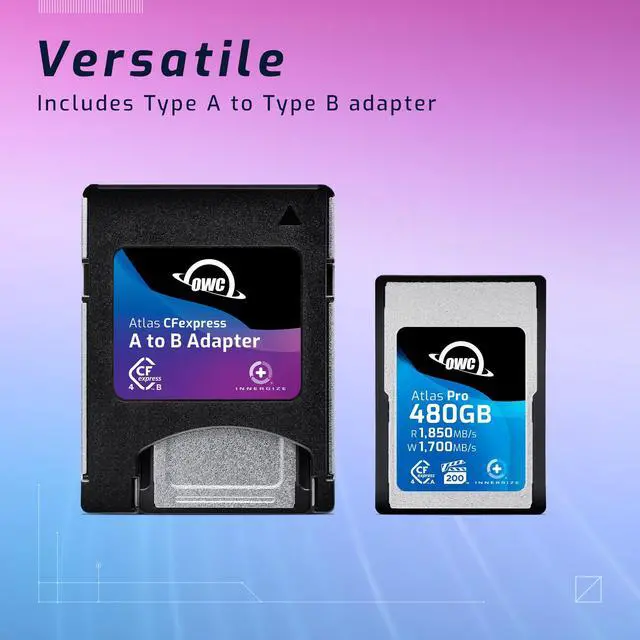 Alt view image 4 of 6 - OWC 480GB Atlas Pro High Performance Cfexpress 4.0 Type A Memory Card Professional Grade, up to 1850MB/s Read and 1700MB/s Write Speed, Type A to Type B Adapter Included