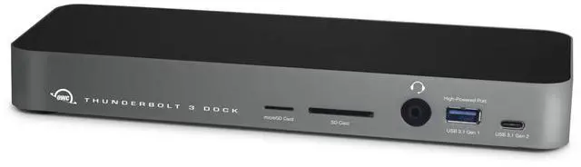 Main image of OWC 14-Port Thunderbolt Dock, 85W charging, (2) Thunderbolt 40 Gb/s (USB-C), (5) USB 3.2 Type-A, USB 3.2 (10Gb/s) Type-C, Mini DisplayPort, GbE, Audio, Single 5K or Dual 4K Displays, cable, For Mac/PC
