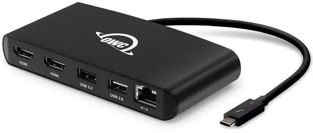 Main image of OWC Thunderbolt Mini Dock, Bus-Powered 5-Port Multi-Adapter with Dual 4K HDMI, Dual USB, Gigabit Ethernet, Integrated 7.2-inch Thunderbolt Cable, for Thunderbolt (USB-C) Equipped Mac and PC