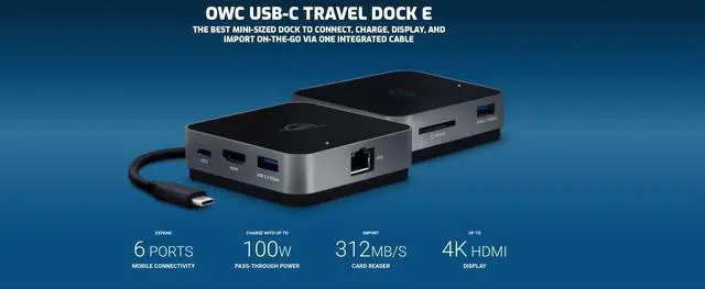 Alt view image 7 of 7 - OWC USB-C Travel Dock E, 6 Port, Bus-Powered, USB Type-C 100W Pass Through, one 4K Display, (2) USB 3.2 Type-A, HDMI, SD Card, Gigabit Ethernet, Compatible with Thunderbolt Devices