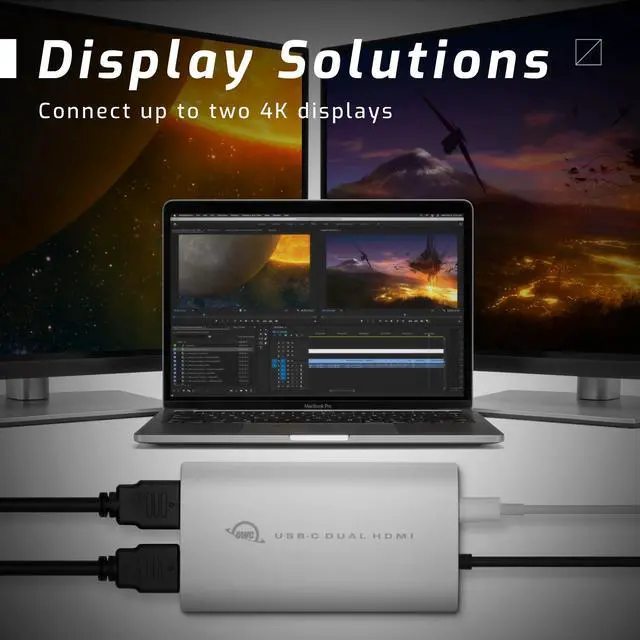 Alt view image 5 of 7 - OWC USB-C to Dual HDMI 4K Display Adapter with DISPLAYLINK for Apple M1 Mac or Any Mac or PC with USB-C or Thunderbolt
