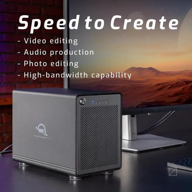 Alt view image 7 of 7 - OWC 32TB ThunderBay RAID 5 Four-Drive HDD External Storage Solution With Dual Thunderbolt 3 Ports. Featuring SoftRAID. RAID-5 Pre-Configured. Thunderbolt 3 Cable Included. Model OWCTB3SRT32.0S