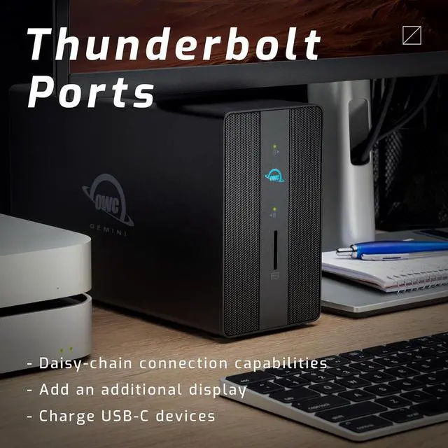 Alt view image 6 of 6 - 16.0TB OWC Gemini Thunderbolt (USB-C) Dock and Dual-Drive HDD RAID External Storage Solution, External Drive with 2 x Thunderbolt ports (USB-C), 2 x USB 3.2 Gen 2 ports, 2.5Gigabit Ethernet port, HDMI