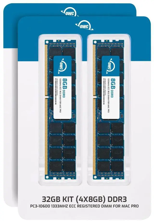 Alt view image 5 of 10 - OWC 32GB (4x 8GB) DDR3 PC-10600 1333MHz SDRAM ECC For Mac Pro 'Nehalem' and 'Westmere' Models. 'May Not be Mixed With other Modules'Model OWC1333D3X8M32K