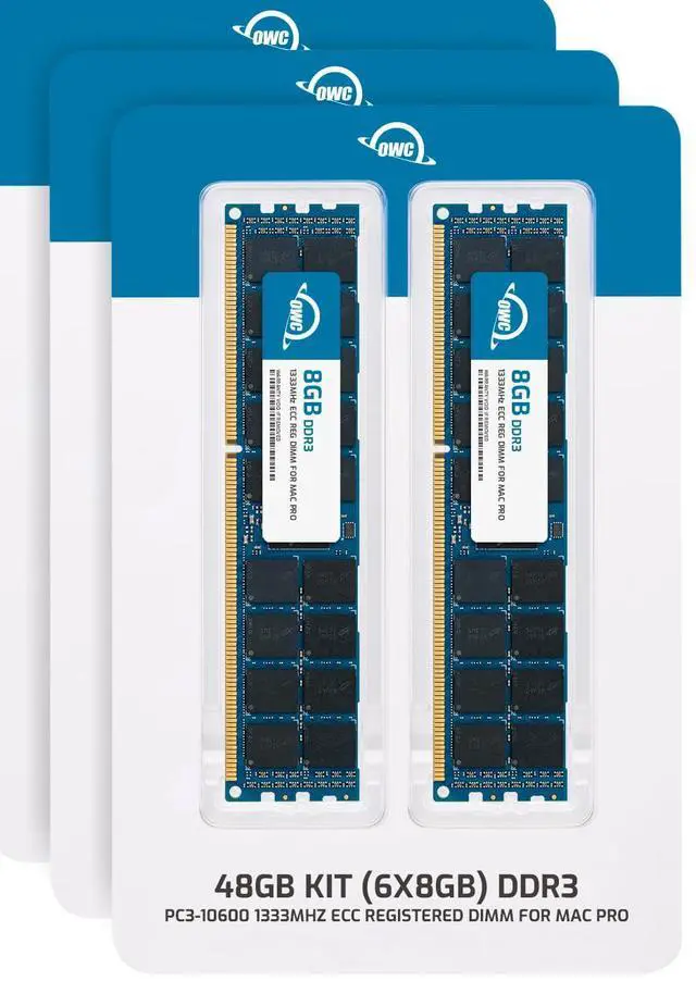 Alt view image 3 of 8 - OWC 48.0GB 6x 8GB DDR3 PC-10600 1333MHz ECC-R SDRAM PC3-10600 ECC For Mac Pro Nehalem and Westmere models.May Not Be Mixed With Other Modules. Model OWC1333D3X8M48K
