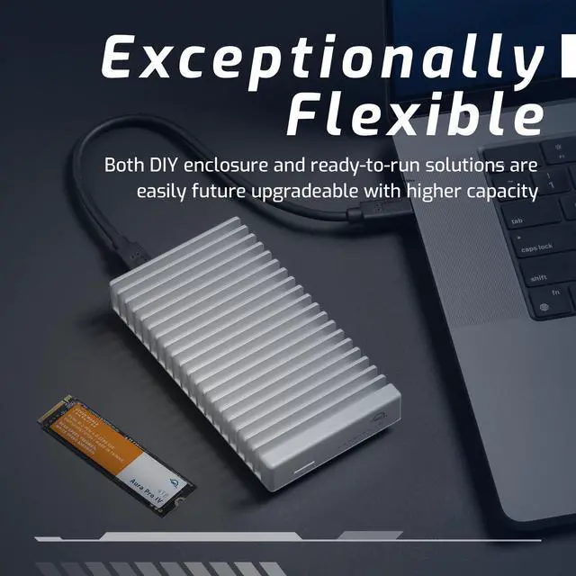 Alt view image 4 of 6 - OWC Express 1M2 80Gb/s Portable NVMe SSD USB4 (Thunderbolt Compatible/USB-C) Ultra Fast External SSD Drive with Aluminum Heat Sink Enclosure (Enclosure Only)