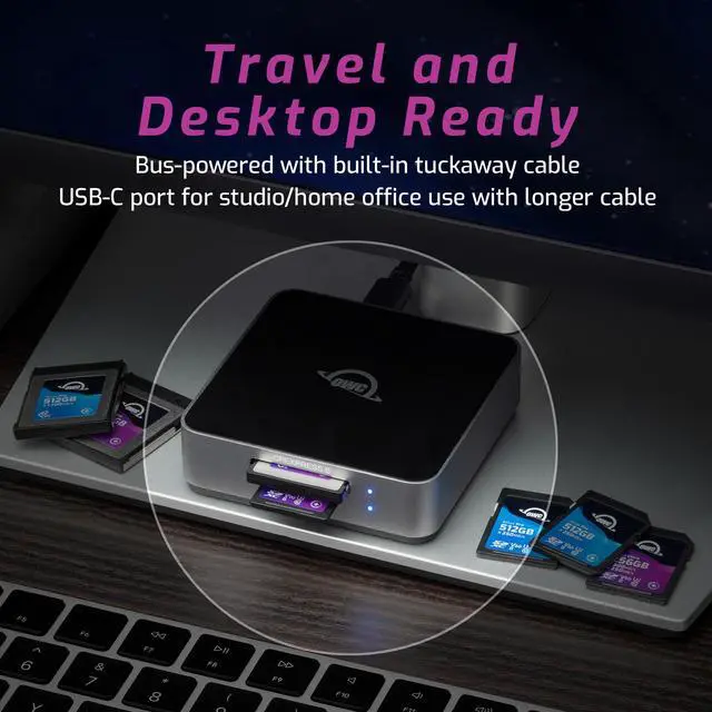Alt view image 4 of 6 - OWC Atlas Dual CFexpress Type B & SDXC UHS-II Card Reader - Bus Powered by USB-C - Compatible with Mac/Windows/iPad/Chrome OS