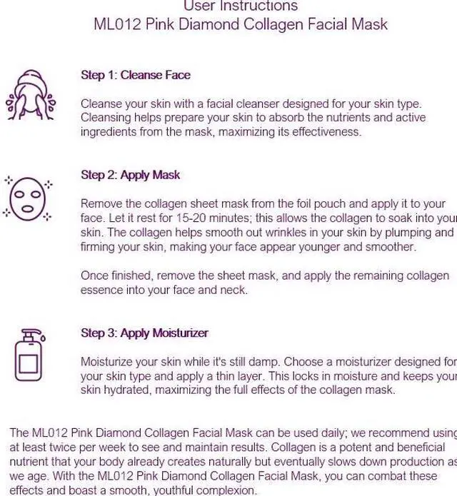 Alt view image 4 of 4 - Prospera Corporation ML012 Pink Diamond Collagen Facial Mask