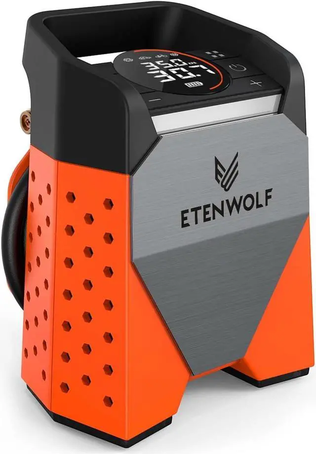 Main image of ETENWOLF ZEPHYR S3 Tire Inflator Portable Air Compressor, 1 Min Fast Inflation and 100% Duty Cycle, 160 PSI Air Pump for Cars, SUVs, Bikes, Balls (Vivid Orange)