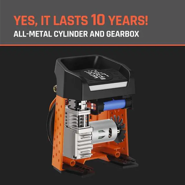 Alt view image 2 of 6 - ETENWOLF ZEPHYR S3 Tire Inflator Portable Air Compressor, 1 Min Fast Inflation and 100% Duty Cycle, 160 PSI Air Pump for Cars, SUVs, Bikes, Balls (Vivid Orange)