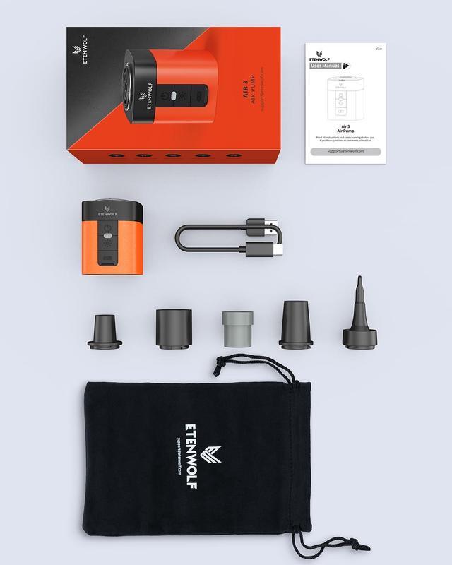 Alt view image 7 of 7 - ETENWOLF AIR 3 Air Pump for Inflatables with 2600 mAh Battery & Camping Light, Ultra-Fast and Mini Electric Air Pump, Inflate Deflate for Air Mattress, Pool Floats, Vacuum Storage Bags black