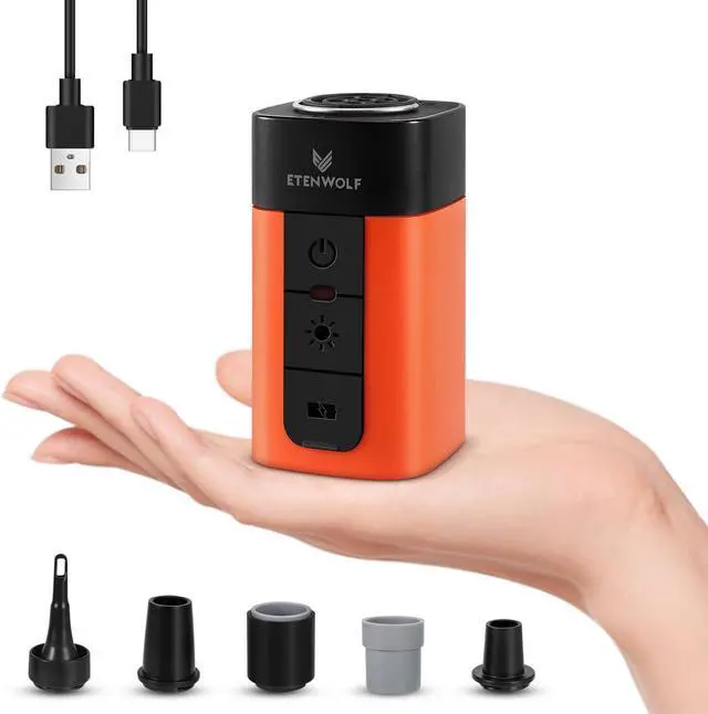 Main image of ETENWOLF AIR 2 PRO Air Pump for Inflatables with 3200 mAh Battery, 2X Faster Inflation & Deflation, 4.5 kPa Mini Electric Air Pump for Air Mattresses, Pool Floats, Vacuum Storage Bags (Orange)
