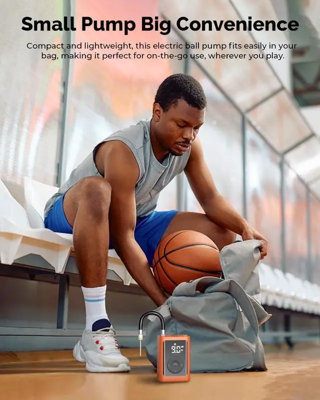 Alt view image 3 of 7 - ETENWOLF P300 Plus Ball Pump, Electric Basketball Pump Inflation and Deflation, with 3200 mAh Rechargeable Battery, Air Pump for All Sports Balls,Vivid Orange