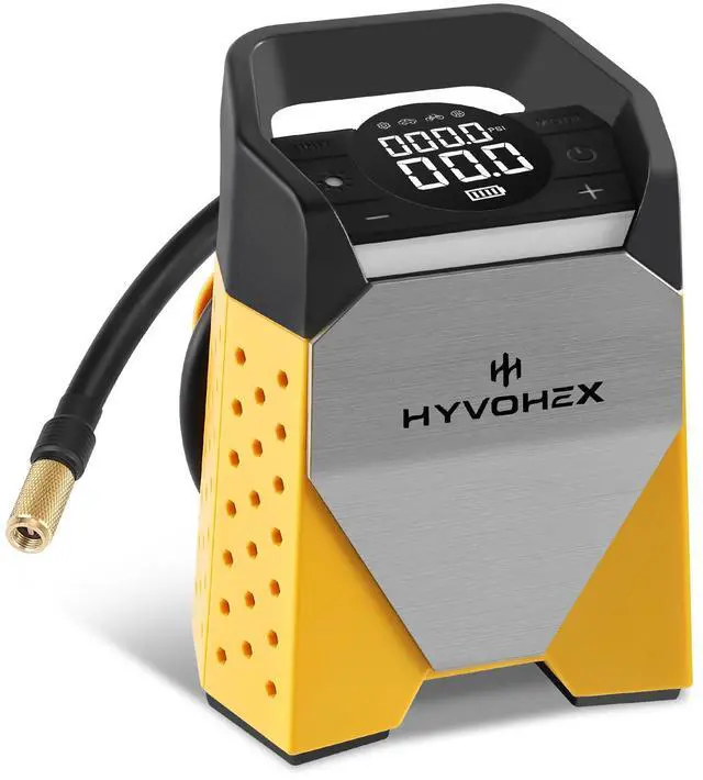 Main image of HYVOHEX T5 Tire Inflator with 7800mAh Battery | 160PSI Fast Air Pump for Cars, Bikes | 1-Min Inflation, Digital Display, LED Light
