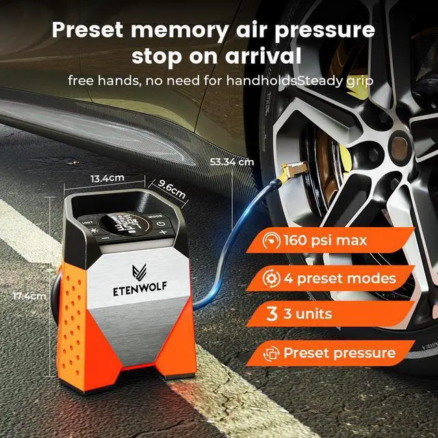 Alt view image 2 of 6 - ETENWOLF S3C Portable Car Inflator Pump 7800mAh 160 PSI Wireless Tire Compressor LED Light Electric Air pump Tools Powerbank