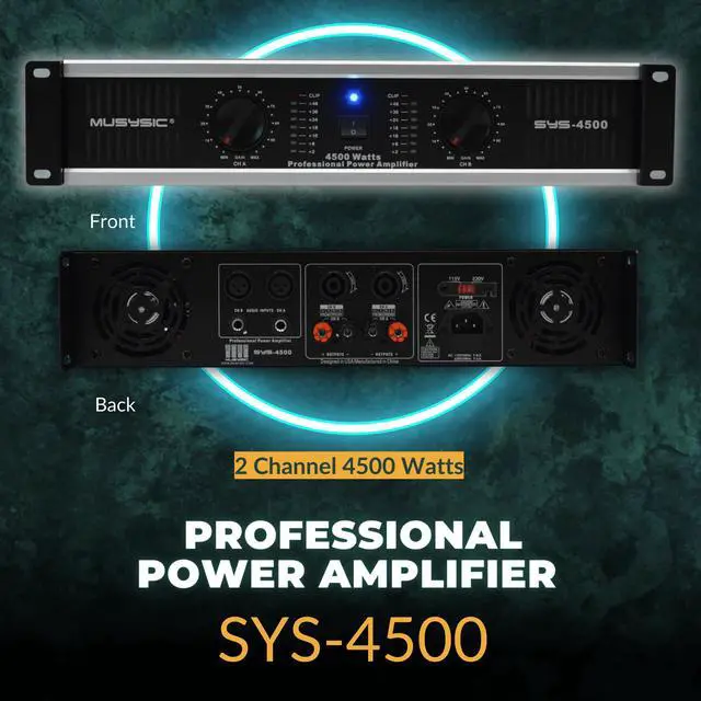 Alt view image 3 of 6 - MUSYSIC 2 Channel Power Amplifier Distortion Free and Clear Sound - Professional 2U Chassis Rack Mount Amplifiers for DJs/Experts/Events w/ATR Technology/XLR and 1/4 Inch Inputs - 4500 Watts - OEM