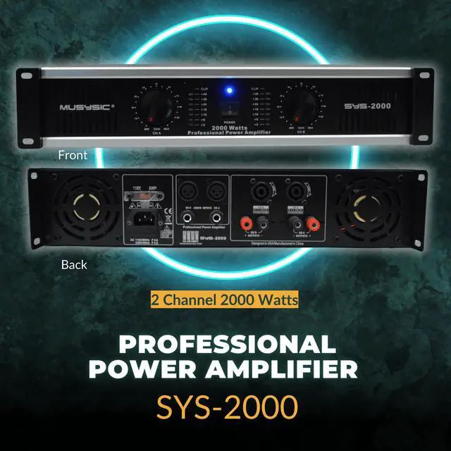 Alt view image 3 of 6 - MUSYSIC 2 Channel Power Amplifier Distortion Free and Clear Sound - Professional 2U Chassis Rack Mount Amplifiers for DJs/Experts/Events w/ATR Technology/XLR and 1/4 Inch Inputs - 2000Watts - OEM