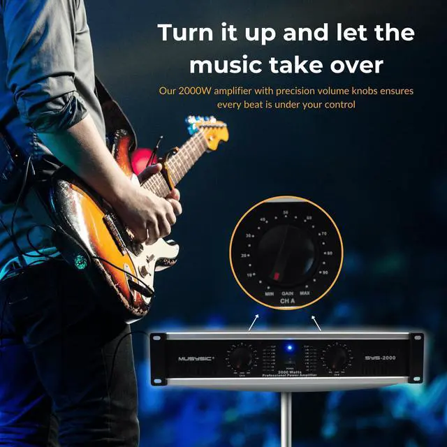 Alt view image 6 of 6 - MUSYSIC 2 Channel Power Amplifier Distortion Free and Clear Sound - Professional 2U Chassis Rack Mount Amplifiers for DJs/Experts/Events w/ATR Technology/XLR and 1/4 Inch Inputs - 2000Watts - OEM