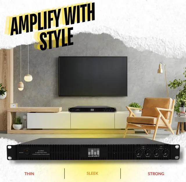 Alt view image 4 of 6 - MUSYSIC Professional 4-Channel Amplifier  2x9600 Watts D-Class 1U Power Amp MU-D9600 High Performance Amplifier with Stereo & Bridge Power for Professional Use in Concerts & Functions and at Home