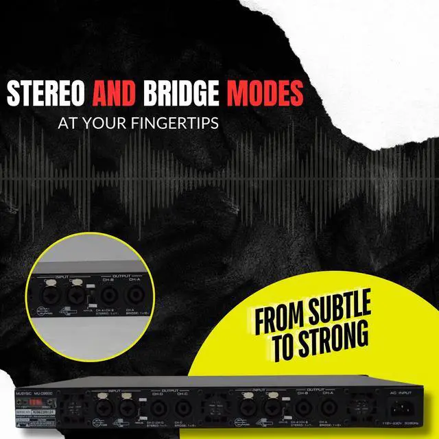 Alt view image 3 of 6 - MUSYSIC Professional 4-Channel Amplifier  2x9600 Watts D-Class 1U Power Amp MU-D9600 High Performance Amplifier with Stereo & Bridge Power for Professional Use in Concerts & Functions and at Home