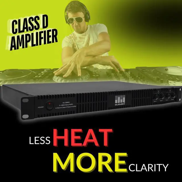 Alt view image 5 of 6 - MUSYSIC Professional 4-Channel Amplifier  2x9600 Watts D-Class 1U Power Amp MU-D9600 High Performance Amplifier with Stereo & Bridge Power for Professional Use in Concerts & Functions and at Home