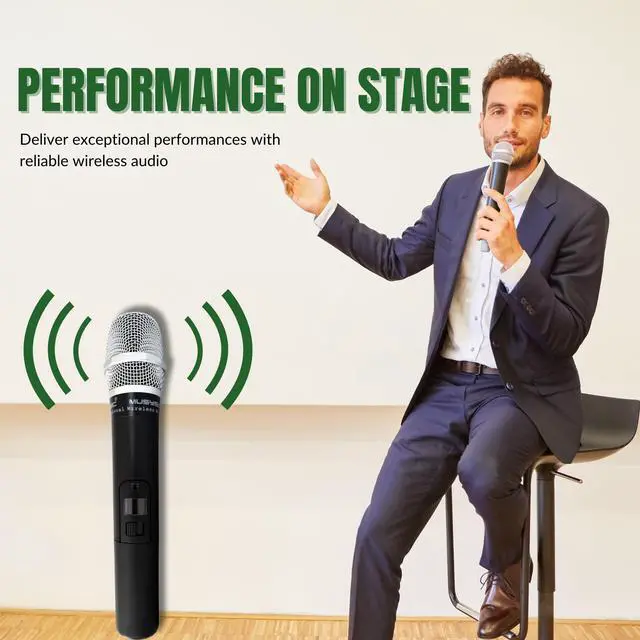 Alt view image 5 of 6 - MUSYSIC 8-Channel Professional Wireless UHF Microphone System, 300ft Range Fixed Frequency Dynamic Handheld Microphones for Singing, Karaoke, Church, DJ (Frequency Set 2)